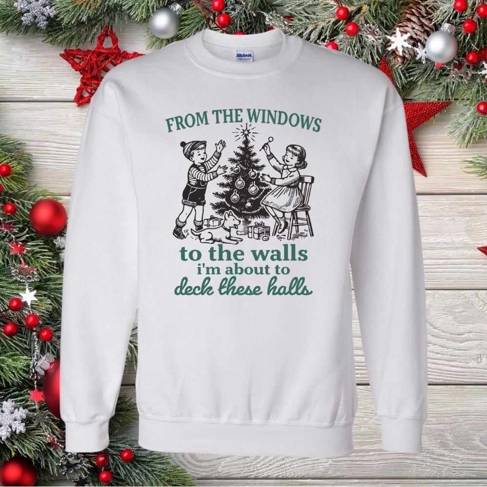 White Festive Graphic Women’s Crewneck Sweatshirt